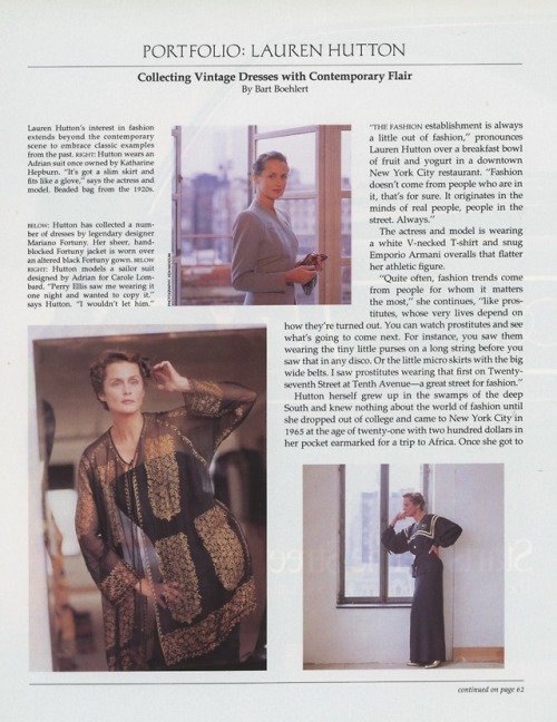 90s fashion model muse LAUREN HUTTON AD MAGAZINE US september 1989 article p1