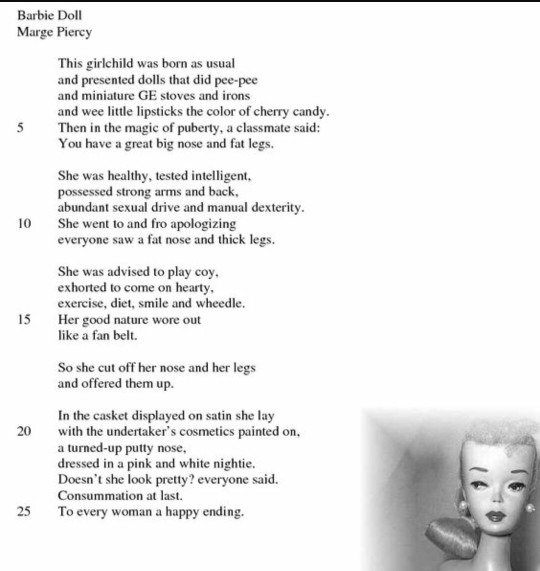 what is the theme of barbie doll by marge piercy