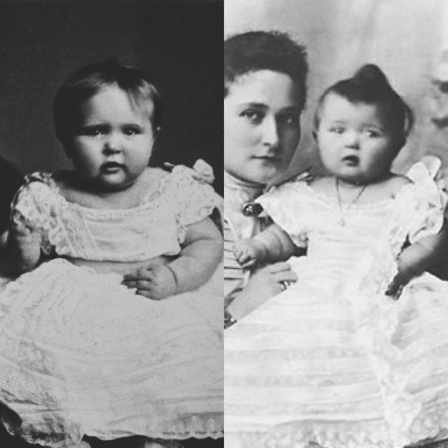 thelastromanovsofrussia: Alix (1873) and Olga (1896) at the same age. I guess roly-poly baby arms ra