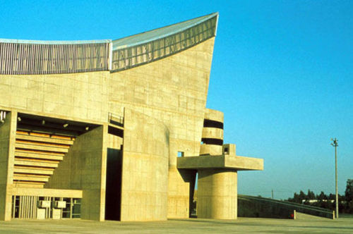 The Saddam Hussein Sports Complex in Baghdad was designed by Corbu in 1965 and built from his plans 