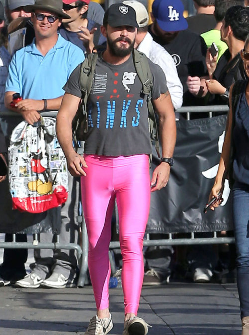 Shia LeBouf taking Ellen’s challenge to get photographed in these pants for a donation to brea