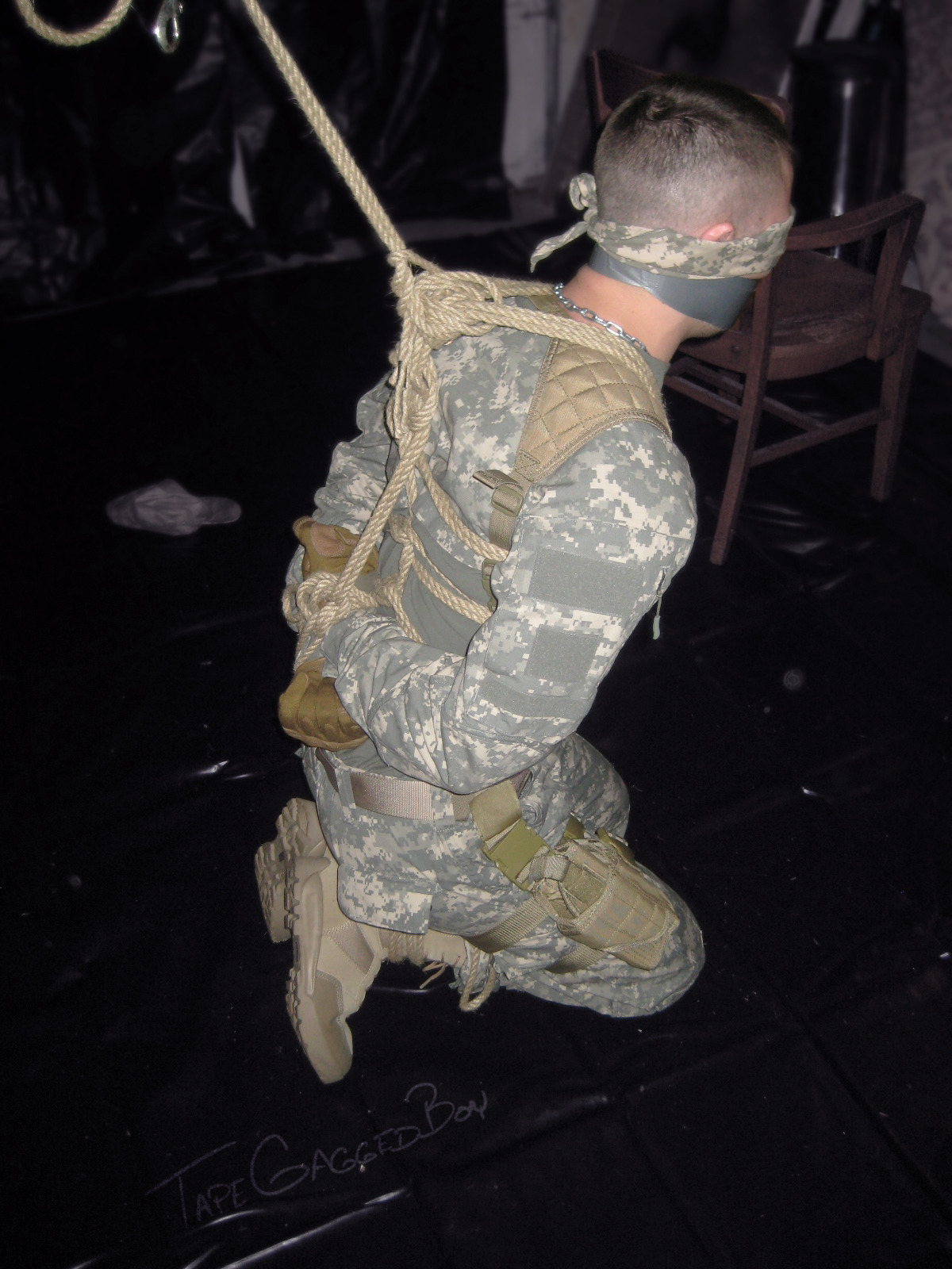 tapegaggedboy:  Army Gear! Sports Gear! Leather! Rubber! AtlLeather and myself (TapeGaggedBoy)
