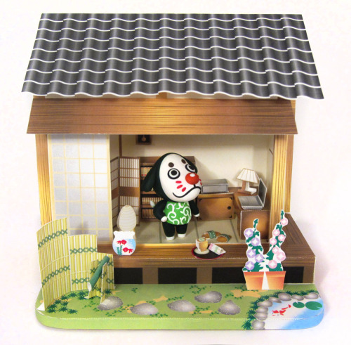 Marcel the lazy (French) dog is done! Japanese-themed papercraft dollhouse to match his in-game hous