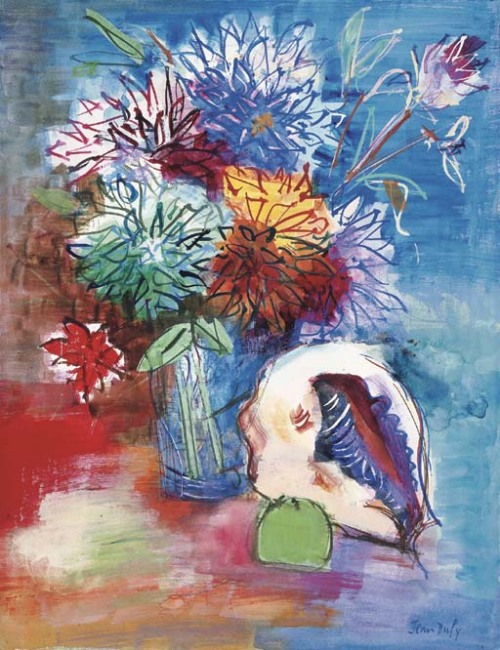 Bouquet de fleurs au coquillage , Bouquet of flowers and Shell   -    Jean Dufy French, 1888-1964oil