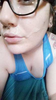 pervhusband:  Wifey looks so pretty with cum on her face. I can’t wait for her send me pics like this after her adventures