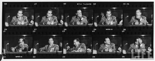 COMPOSITE PIC: Mafia boss Frank Costello testifying before Kefauver hearings. Only his hands were te