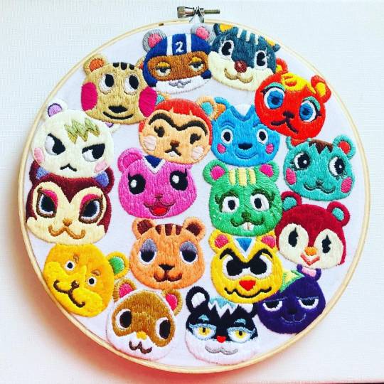 Animal Crossing Villager Embroidery Hoops made by Laura Grave