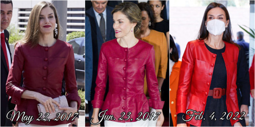 Letizia recycling a red peplum jacket from Carolina HerreraMay 22, 2017: 40th anniversary of Reina S