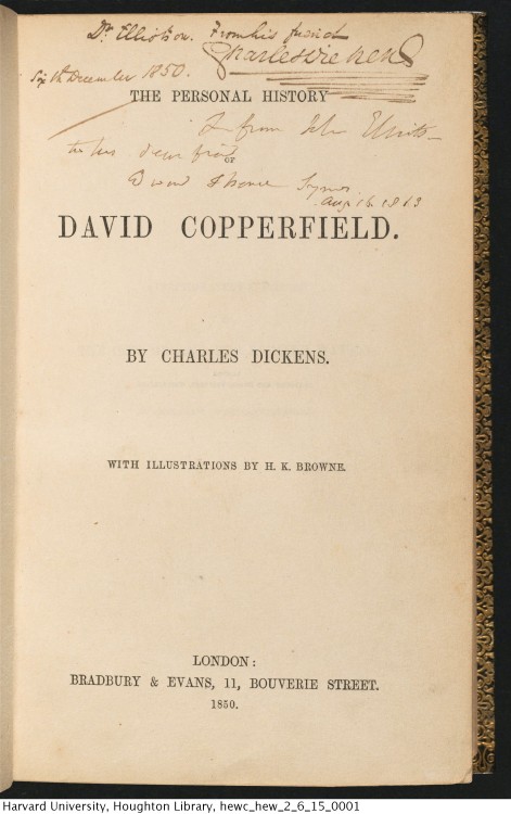 Dickens, Charles, 1812-1870. The personal history of David Copperfield, 1850. Inscribed by the autho