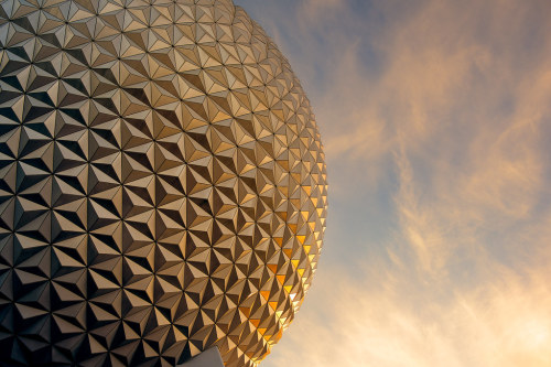 Spaceship Earth Bathed in Gold by TheTimeTheSpace It’s Spaceship Earth and the sun is reflecti