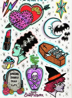 emilyn3ver:  ‘2 Spoopy 4 U’ tattoo flash. Please ask for my permission before getting my work tattooed on you   