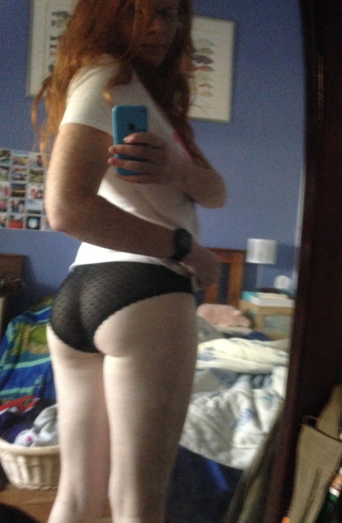 spicygingerbiscuit:  More new black panties, ass and ginger bush, because what can I say, I’m a bit of selfie slut :P