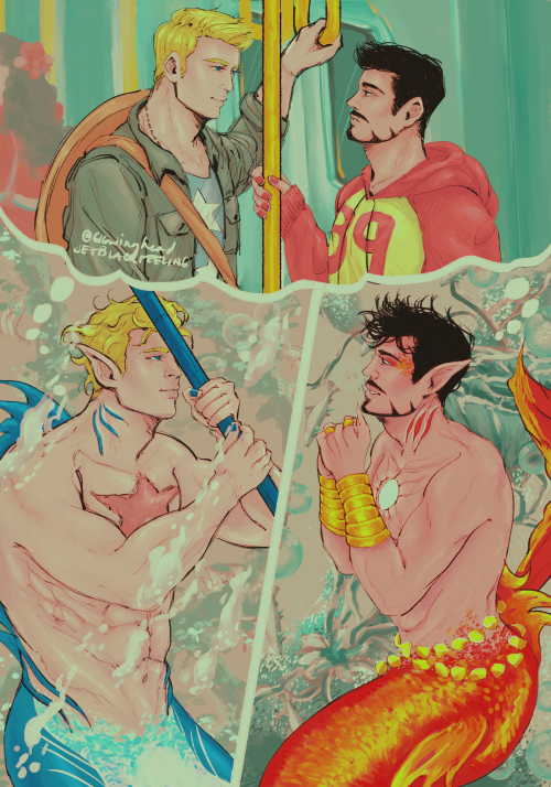 jetblackfeeling: steve and tony met in the human world but little do they know they are both merfolk