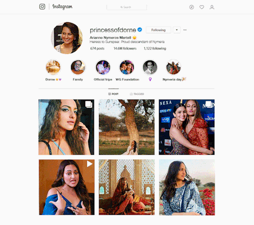 dornedaily: modern instagram AU ▶ Arianne Martell(click for higher res - template 1 2)