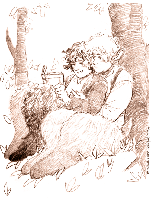 a little sketch of Satyr Sam and Satyr Frodo reading together~ 