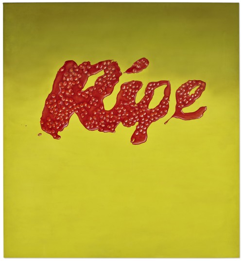 Ed Rusha, “Ripe,” 1967,Oil on canvas,59 ¼ x 54 ¾ in. (150.5 x 139.1 cm.)Courtesy: Christie’s