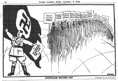 Cartoon by David Low in the London Evening Standard (October 1938), after the Munich Crisis, in whic