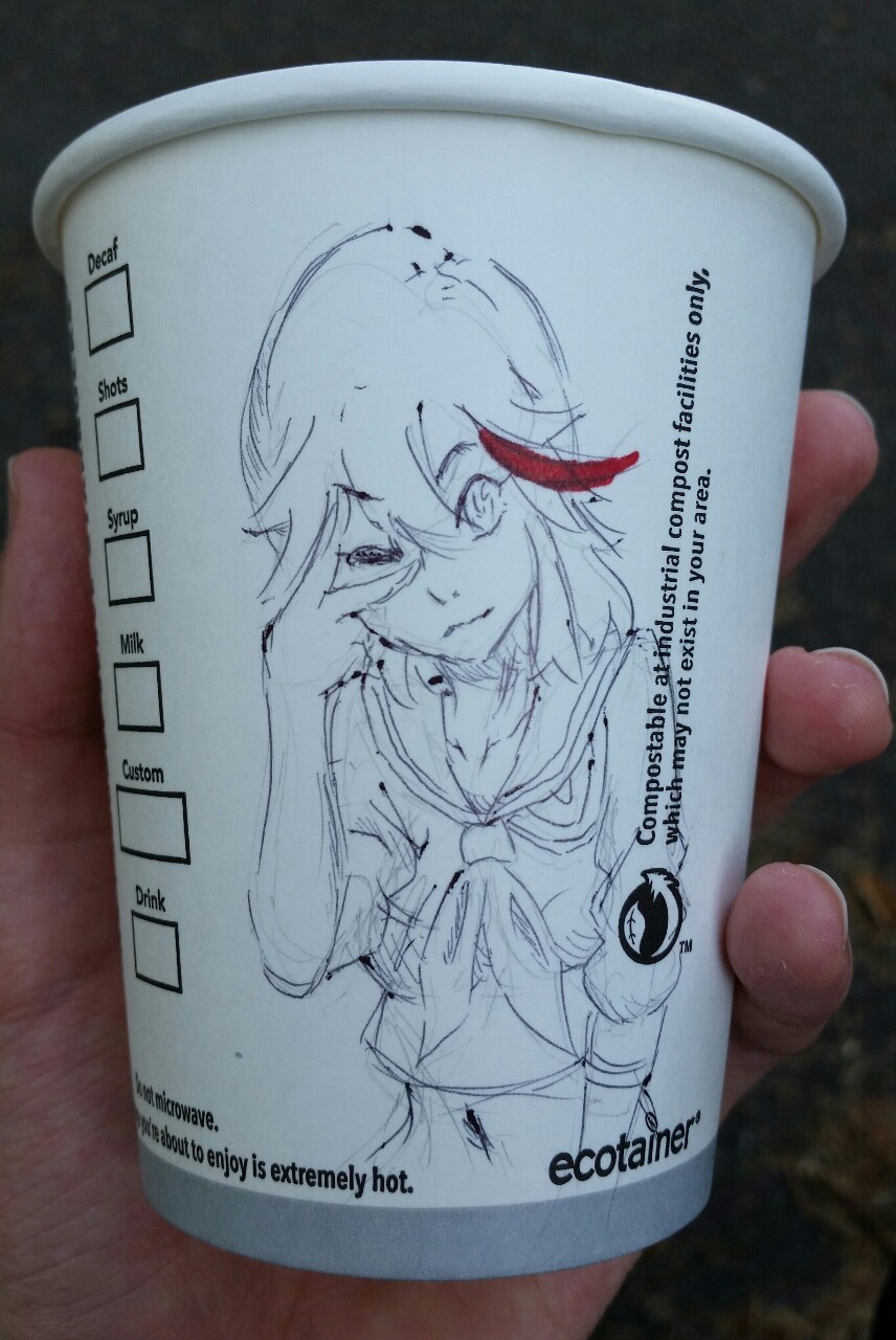 ryuko:one of these days i’m gonna get fired for drawing on cups at work