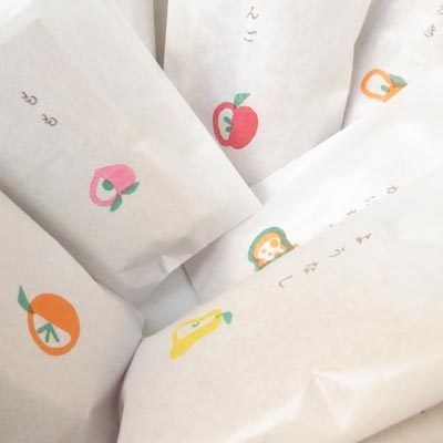 Simple packaging for fruit and vege stamp kits by Honma Hanko, Japan