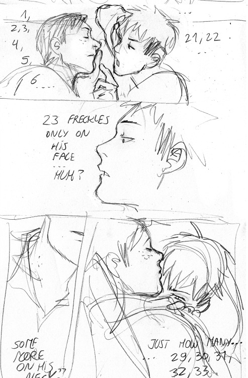 jeanlubipieguski:  a little background behind all of this: so I’m currently working on a JeanMarco doujinshi and I had this conversation with my friend Jazmin and she suggested I should do a scene with Jean counting Marco’s freckles and I went like