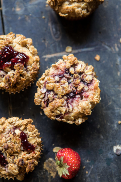 Porn sweetoothgirl:  PB&J Oat Streusel Muffins photos