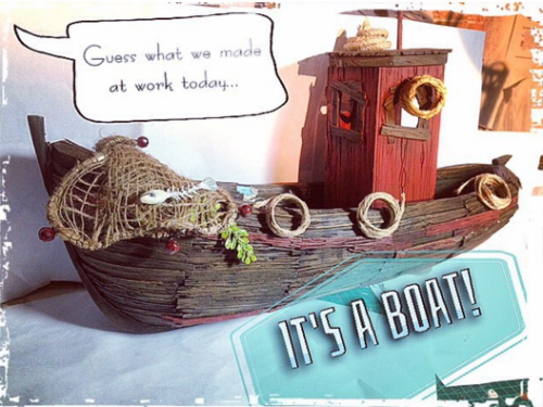 Here’s the amazing fishing boat made by the art department team! It’s mostly blue foam a