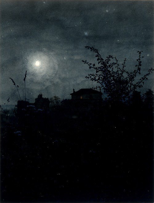 colourthysoul:  Léon Bonvin - Moonlight Scene, Houses in Background (1864) 