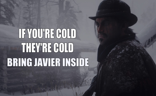 mileycyprus-hill:reddeadvoid:Just thinking about how poor Javier has to stand guard duty right after