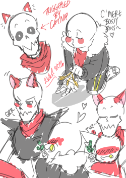 nikko-milk:  What if UF Pap was drawn to catnip like a kitty? e3e Imagine all the advantages that Sans could do~ 