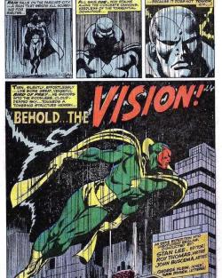 comicbookbroadcaster:I love this splash page from The Avengers # 57 by John Buscema and George Klein. Love their rendition of the Vision.  Classic.  #thecosmiccomicbookbroadcast #marvelcomics #theavengers #thevision #johnbuscema #georgeklein