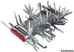 yup-that-exists:  The worlds most ridiculous Swiss Army Knife. The world’s most ridiculous Swiss Army Knife, by Wagner, has a total of 87 different pieces and 141 different functions. It weighs a total of 7.2 pounds, doesn’t fit into most pockets