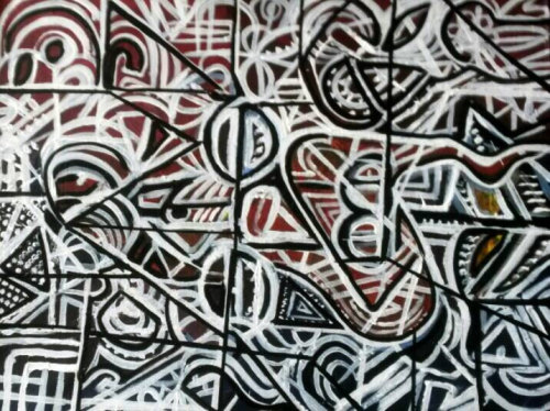 Tribal Patten , Black and white, African style Abstract original signed painting