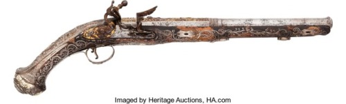 Silver and gold decorated flintlock pistol by Jean Baptiste Lamotte, circa 1800.from Heritage Auctio