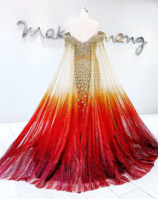 Gold dragon Long evening dress Chinese style fold music concert dance  costume stage show celebrity dresses