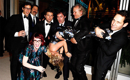 jenniferbarkley-deactivated2015:  Actors Andy Samberg, Nick Offerman, Megan Mullally, Adam Scott, Amy Poehler, Bill Hader, Bill Murray, and Paul Rudd attend the 2014 Vanity Fair Oscar Party 