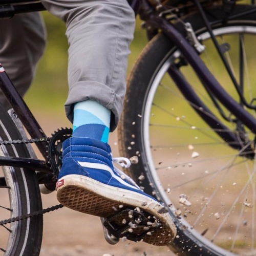 ornotbike: Emergency stopping practice. Also, new Intersection Blue socks. #ridetodayornot #sockgame