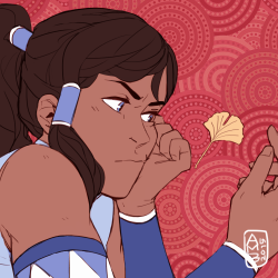 yakuzalex:A doodle I decided to color. Korra likes to contemplate life while glaring at leaves.I’ve been going through major Avatar withdrawals lately. I watched all of Book One with my friend this weekend. Our full series marathon didn’t go as planned,