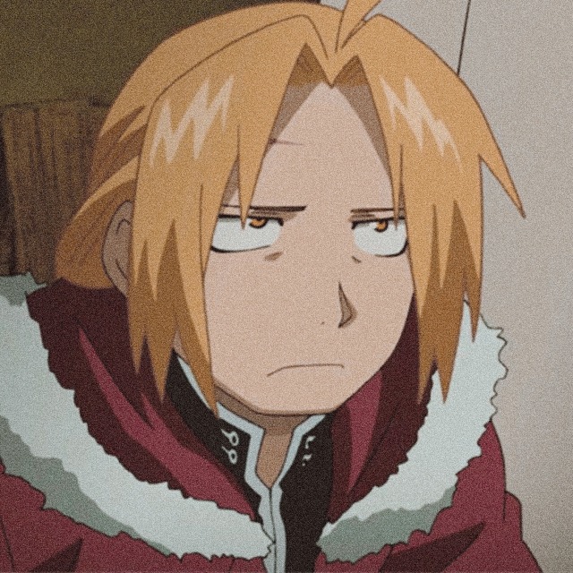 An icon of ed from fullmetal alchemist. he has a grumpy expression and looks to the right. he frowns.