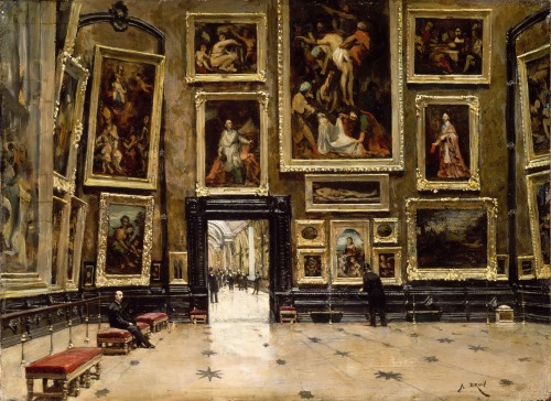 tierradentro:“View of the Salon Carré at the Louvre”, c.1880, Alexandre Brun. (via)