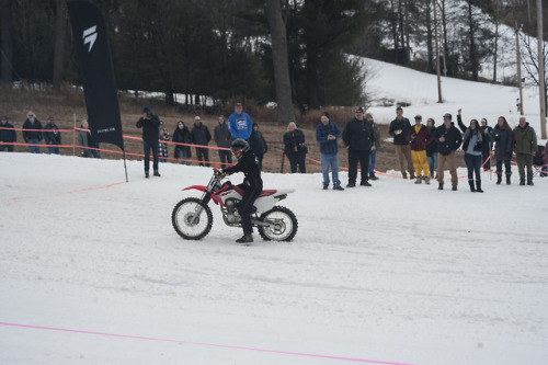 Tracy So took on the snow with no studs. Appalachian Moto Jam. 