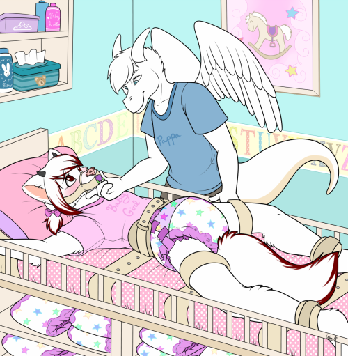 dailydiaperfur:  Naughty Baby Girl. Art by Wen. Featuring LittleRedLoli and JoeyDragon. My internet is acting up, so I don’t know if I’m back to business as usual, but I think I am! 