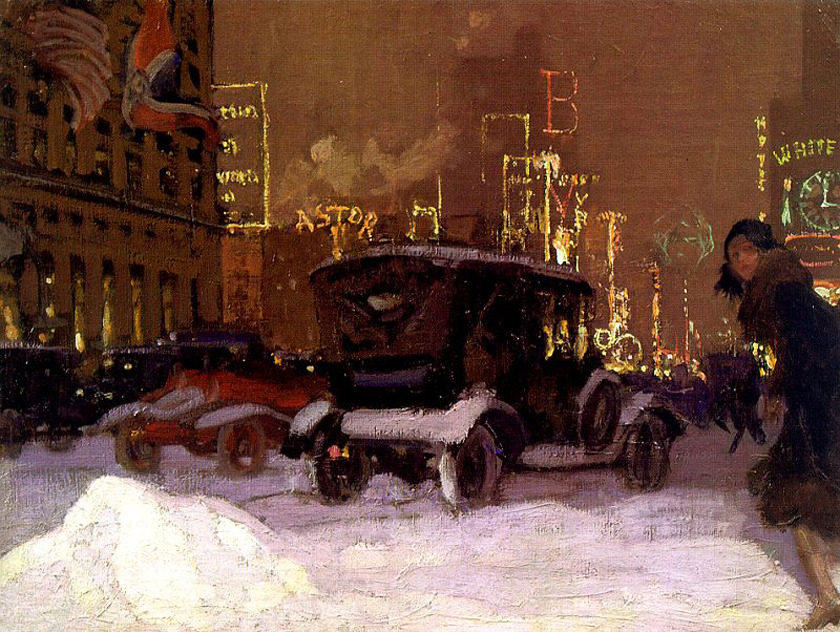 fleurdulys:  Wintery Evening in Times Square - Charles Hoffbauer 1927