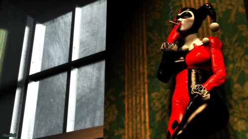 deadboltreturns: deadboltreturns:  Harley enjoys a smoke waiting for the search helicopters to leave. Click Picture for Full Resolution Note: Requested by @razielwings. I think the smoke looks geniune enough, I actually figured out a way to make smoke