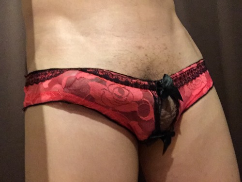 mypantybulgeproject:  mypantybulgeproject:  Me in pink lacey panties with a hole in the middle, for my cock??  Thanks for over 100 likes and reblogs!!!