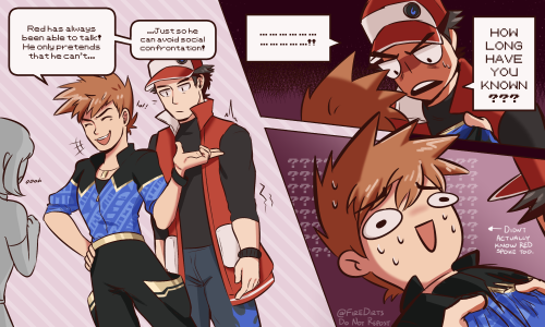 my take on red being able to talk as revealed by pokemon masters[ bonus in twitter replies! ]