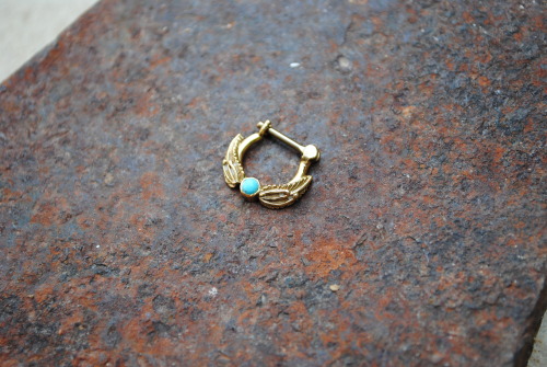 New design i finally put together.  16g 5/16 Ceramic gold plate w/turquoiseby honeycomb organics