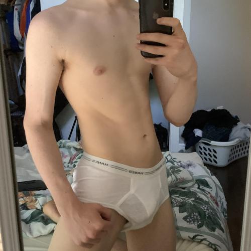 Looking great in his Hanes. Very proud of his tighty whities