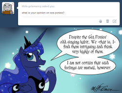 inquireofprincessluna:  Fear not, beloved subjects. The dilemma was quickly rectified and all Sea Ponies are quite alive and well.  XD! Oh boy, Luna derped&hellip; &gt;w&lt;