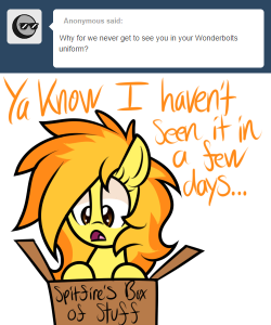 ask-spitfire-thewonderbolt:  Man this happens every time I ask her to take my stuff to the wash  xD!