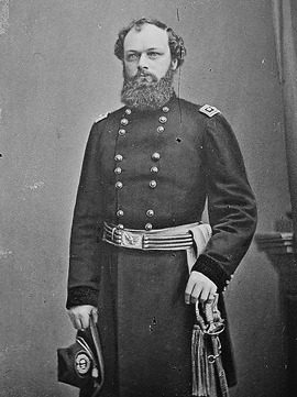 General Quincy Gillmore (Union) With his bushy black beard and his sword at his left hand, Gillmore 